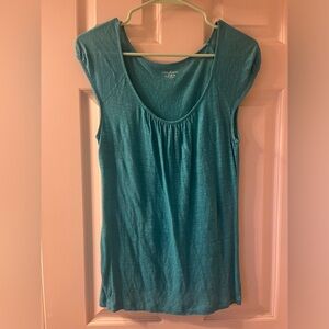 ann taylor loft women’s blue green linen short sleeve top